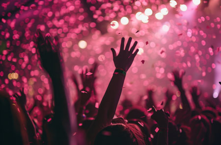 people dancing and waving hands during a concert.の素材