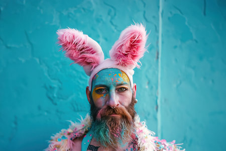 rabbit costume with beard and bunny ears.の素材