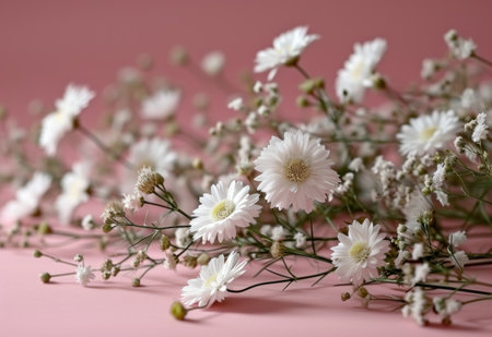 pink and white flowers on a pink background.の素材