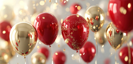 red and gold balloons on a white background.の素材