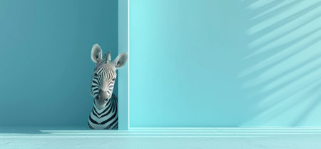 view of the zebra peeking into the wall zebra.の素材