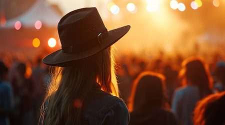 the woman in hat at the concert.の素材