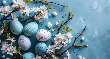 a blue background with easter eggs on top of it.の素材