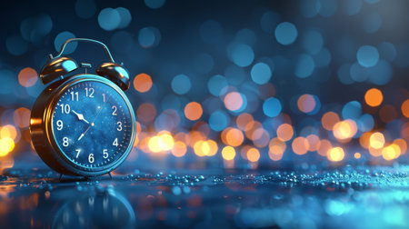 An alarm clock is positioned on top of a table, displaying the time and ready to wake someone up.の素材