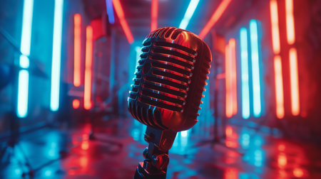 A microphone resting on a flat surface.の素材