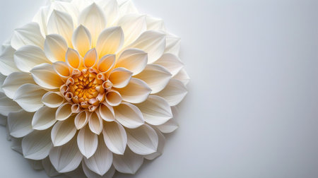A single white and yellow flower stands out against a plain white wall, adding a touch of color and beauty to the minimalistic background.の素材