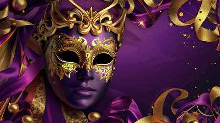 Venetian carnival mask on purple background. 3d illustrationの素材