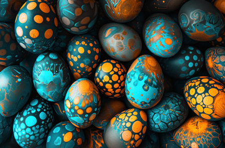eggs with an assortment of colorful designs.の素材