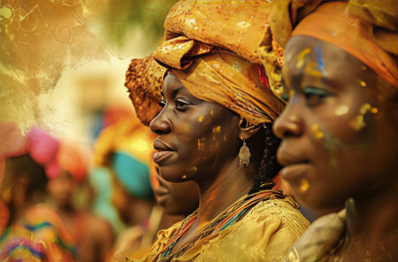 emotive image of carnival goers in carnival dress.の素材