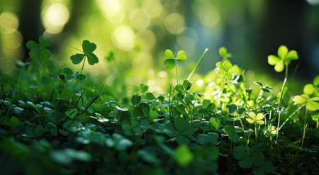 green grass wallpaper with shamrocks.の素材
