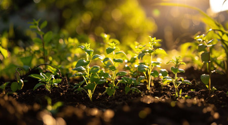 seedlings growing near soil.の素材