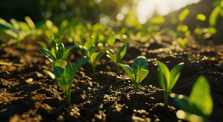small seedlings growing in the ground.の素材