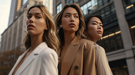 three business women posing in an urban street.の素材