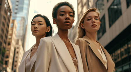 three business women posing in an urban street.の素材