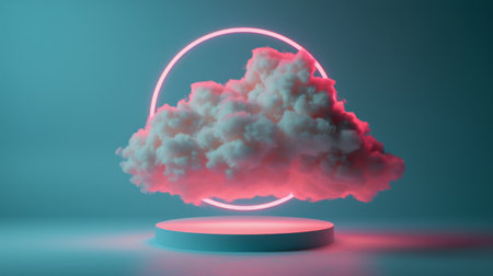 A large circular object floating in the sky, encircled by billowing clouds, creating a striking and unusual sight.の素材