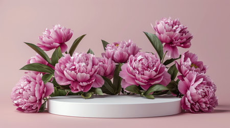 A collection of pink flowers arranged neatly on top of a wooden table, creating a vibrant and colorful display.の素材