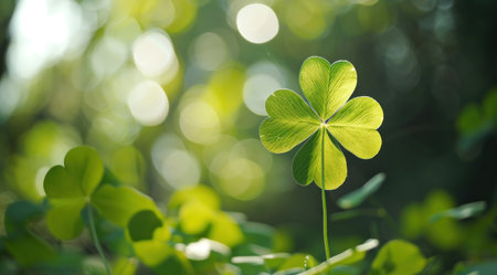 four leaf clover leaf against a blond background.の素材