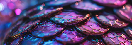 mermaid scales in purple, pink, and blue in a close up.の素材