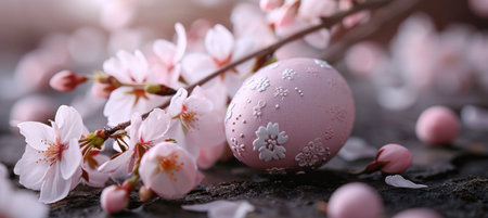 easter egg with cherry blossom background.の素材