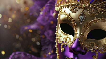 Venetian carnival mask close-up on bokeh backgroundの素材