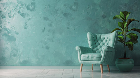 A chair and a plant placed in a well-lit room, creating a simple and inviting atmosphere.の素材