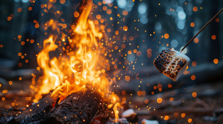 A bustling Christmas market filled with stalls, lights, and visitors, all dark in the darkness of night.の素材