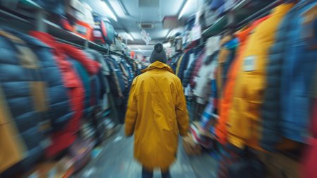 A rack filled with neatly displayed shirts in various colors and styles at a clothing store.の素材