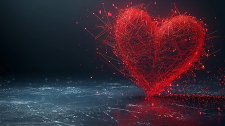 A red heart-shaped object drifts on the surface of a body of water.の素材