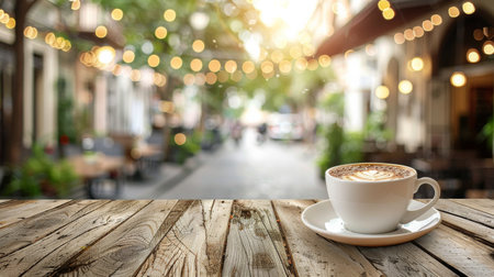 A cup of coffee sits atop a table, showcasing a moment of relaxation or a brief coffee break.の素材
