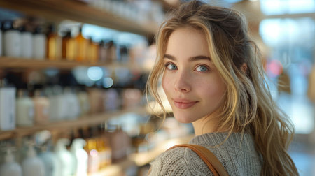 A young woman striking a pose for a camera.の素材
