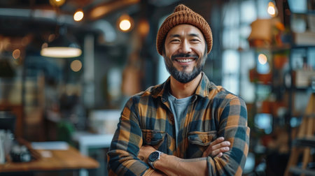 A man is pictured wearing a hard hat and protective glasses.の素材