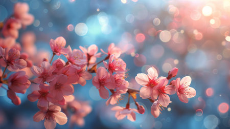 Detailed view of pink flowers blooming on a branch in close proximity.の素材