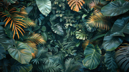 A densely packed forest brimming with lush green leaves, creating a vibrant and thriving ecosystem.の素材