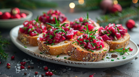 A white plate holding cranberry brusbee showcased on a wooden table.の素材