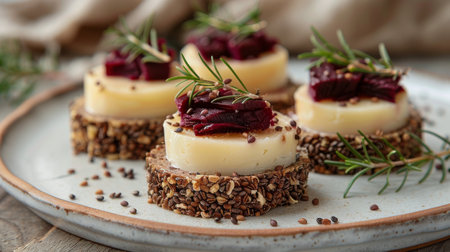A white plate holding cranberry brusbee showcased on a wooden table.の素材
