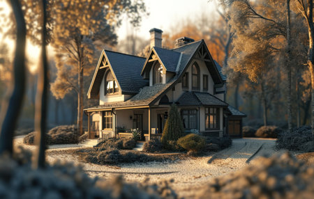 home in trees background.の素材