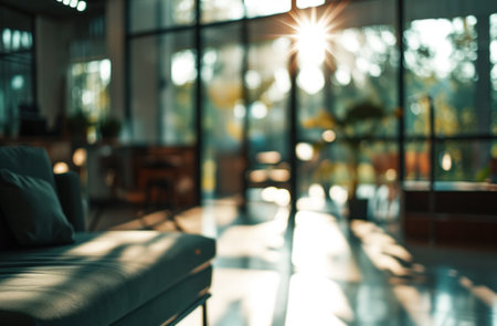 a blurred image of a large living room.の素材