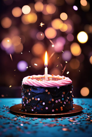 a chocolate cake with a candle on it.の素材