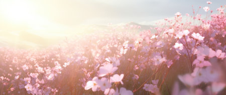 a white background with pink flowers.の素材