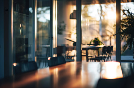 blurred glass door in interior kitchen dining room.の素材