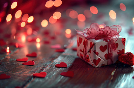 an image of a gift with hearts and red hearts around it.の素材