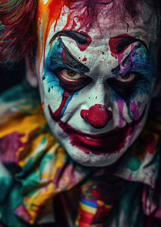 colorful clown with colorful paint, makeup and a tieの素材