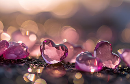 many pink hearts shaped into diamonds and glitter.の素材
