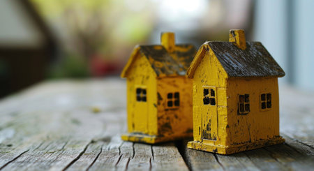 model of a cozy house on a wooden table..の素材