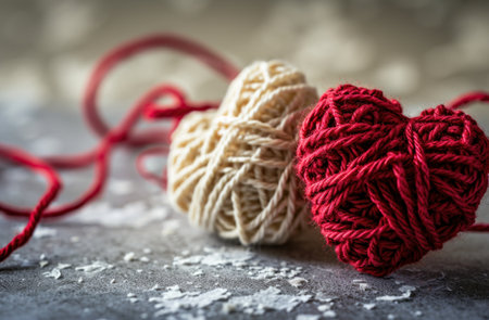 two heart shaped balls on a white surface with the words valentines day.の素材