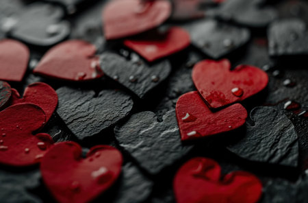 Valentine's Day background made from cut out paper hearts.の素材
