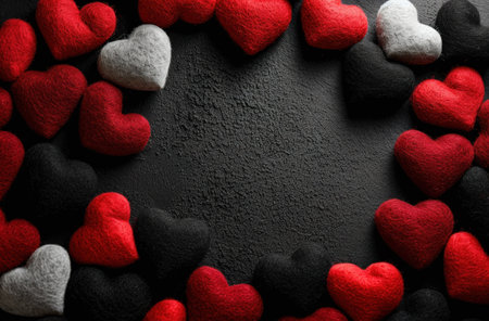 valentines day hearts around a frame on a black background.の素材