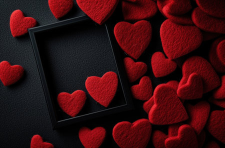 valentines day hearts around a frame on a black background.の素材