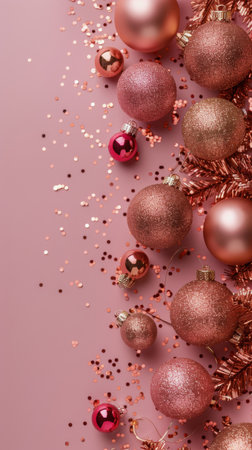 A collection of blue and red ornaments arranged neatly on a vibrant pink background, creating a festive and colorful display.の素材