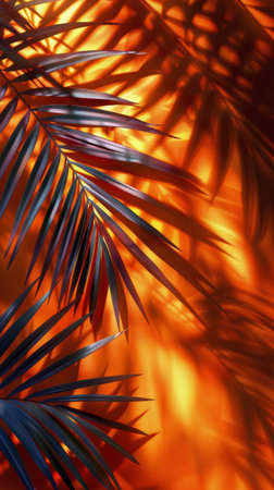 Detailed view of palm tree leaves, showing texture and patterns in close proximity.の素材
